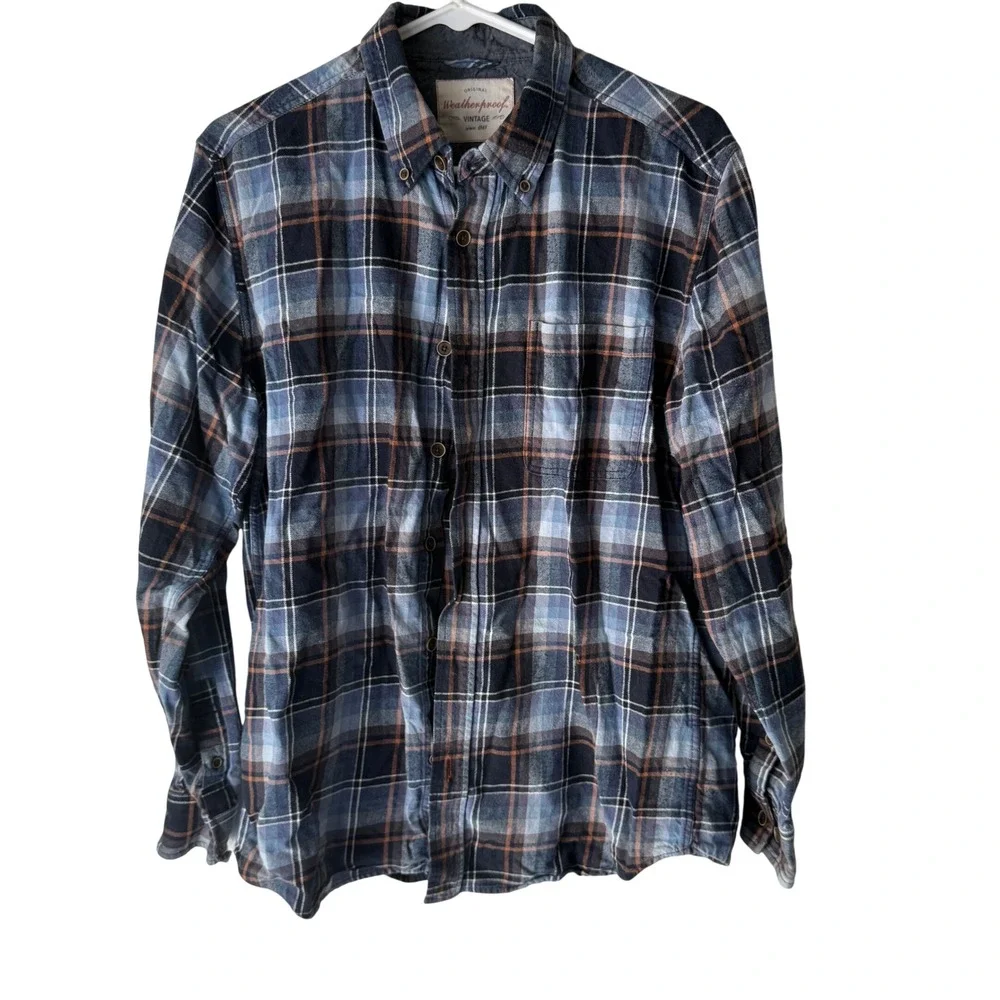 Weatherproof Vintage Mens Plaid Flannel Button Up Shirt Blue Outdoor‎ Cabin M